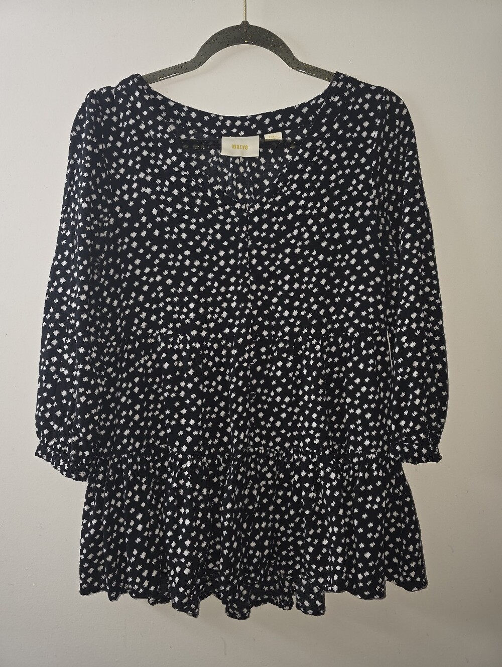 Maeve By Anthropologie Black And White Polka Dot Button Front Swing Blouse Small